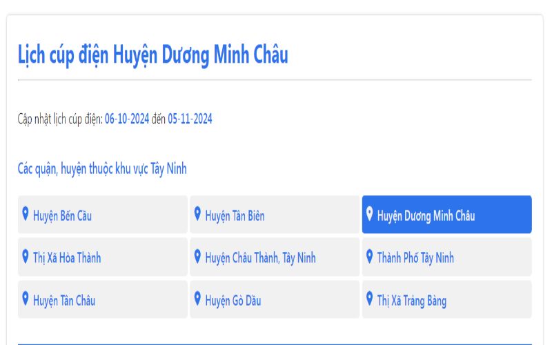 Lịch mất điện Huyện Dương Minh Châu